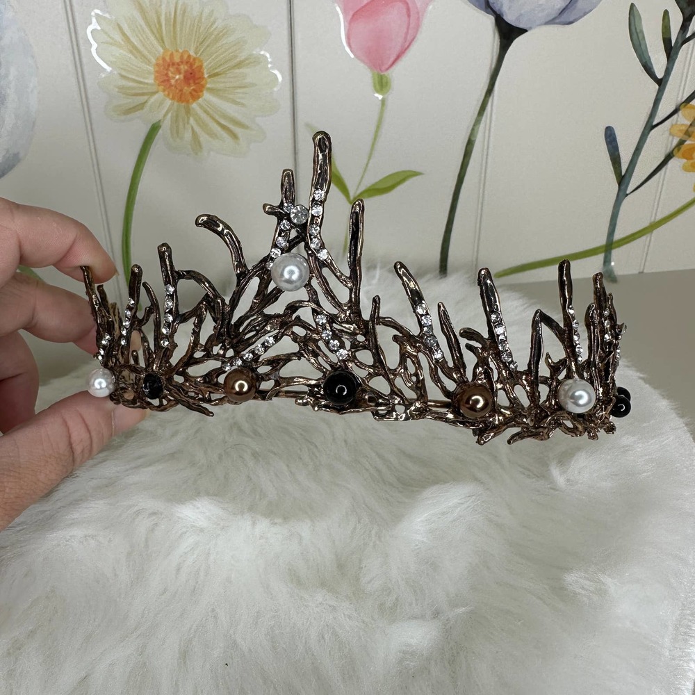 Hot Topic Metallic Bronze Branch Tiara with Pearls and Rhinestones